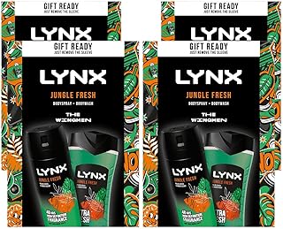 Lynx THE WINGMEN Jungle Fresh 48H Odour Protection Body Spray 150 ml and 3-in-1 Hair, Face and Body Wash 225 ml 2 Pieces Ready to Wrap Gift Set for Him,4pk