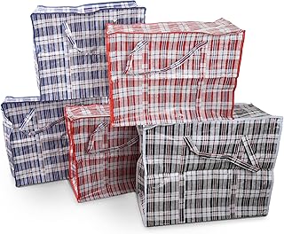 DIVCHI 5 Pack Laundry Bags With Strong Handle & Dual Zip Checkered Reusable Multipurpose Boxes | Shopping Totes | Storage Bag | Moving Bags | Clothes Box (Small)