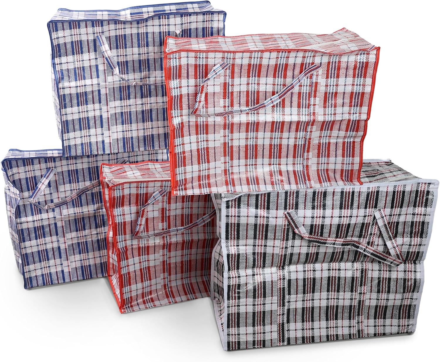 DIVCHI 5 Pack Laundry Bags With Strong Handle & Dual Zip Checkered Reusable Multipurpose Boxes | Shopping Totes | Storage Bag | Moving Bags | Clothes Box (Small)-0