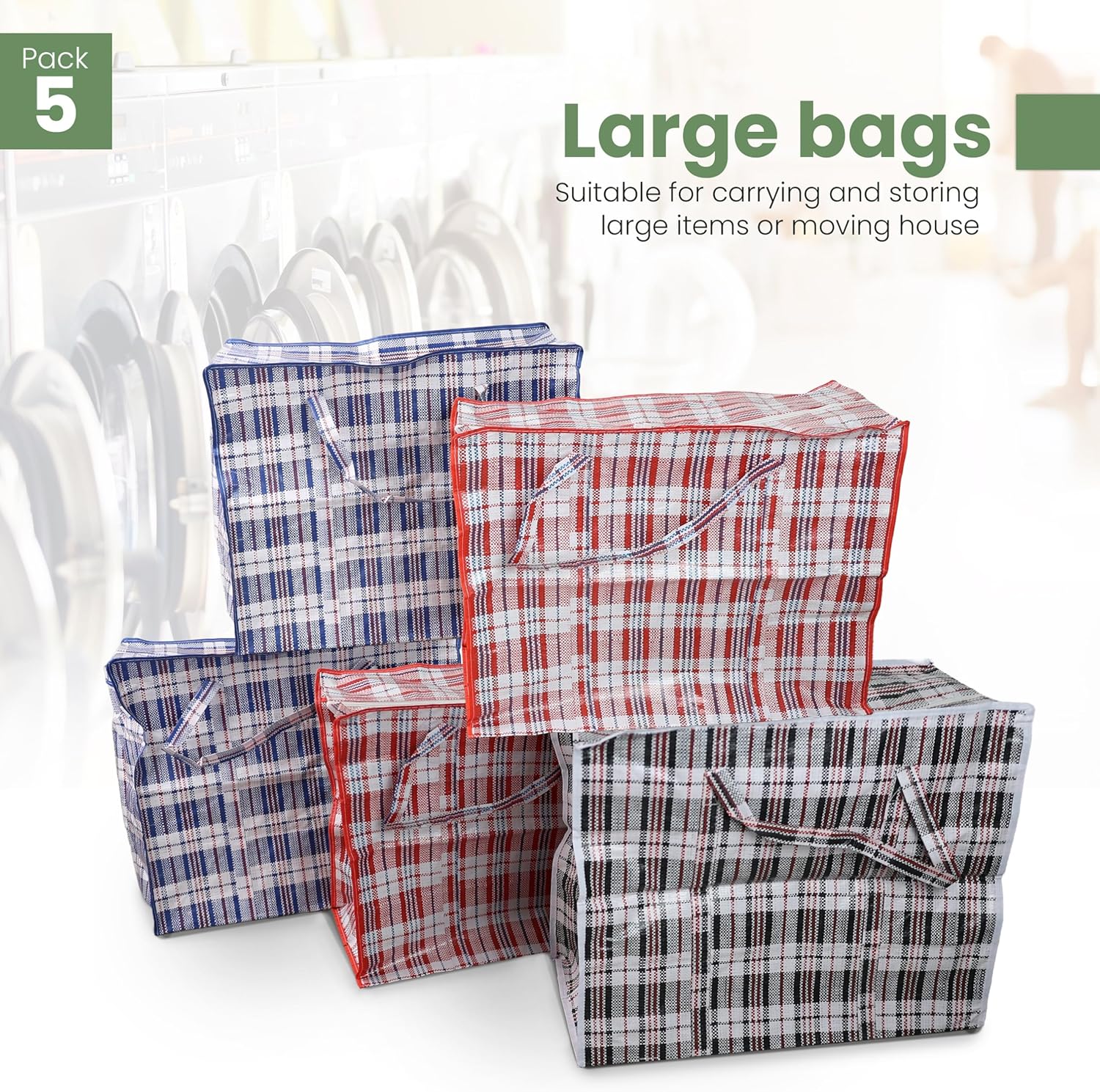 DIVCHI 5 Pack Laundry Bags With Strong Handle & Dual Zip Checkered Reusable Multipurpose Boxes | Shopping Totes | Storage Bag | Moving Bags | Clothes Box (Small)-1