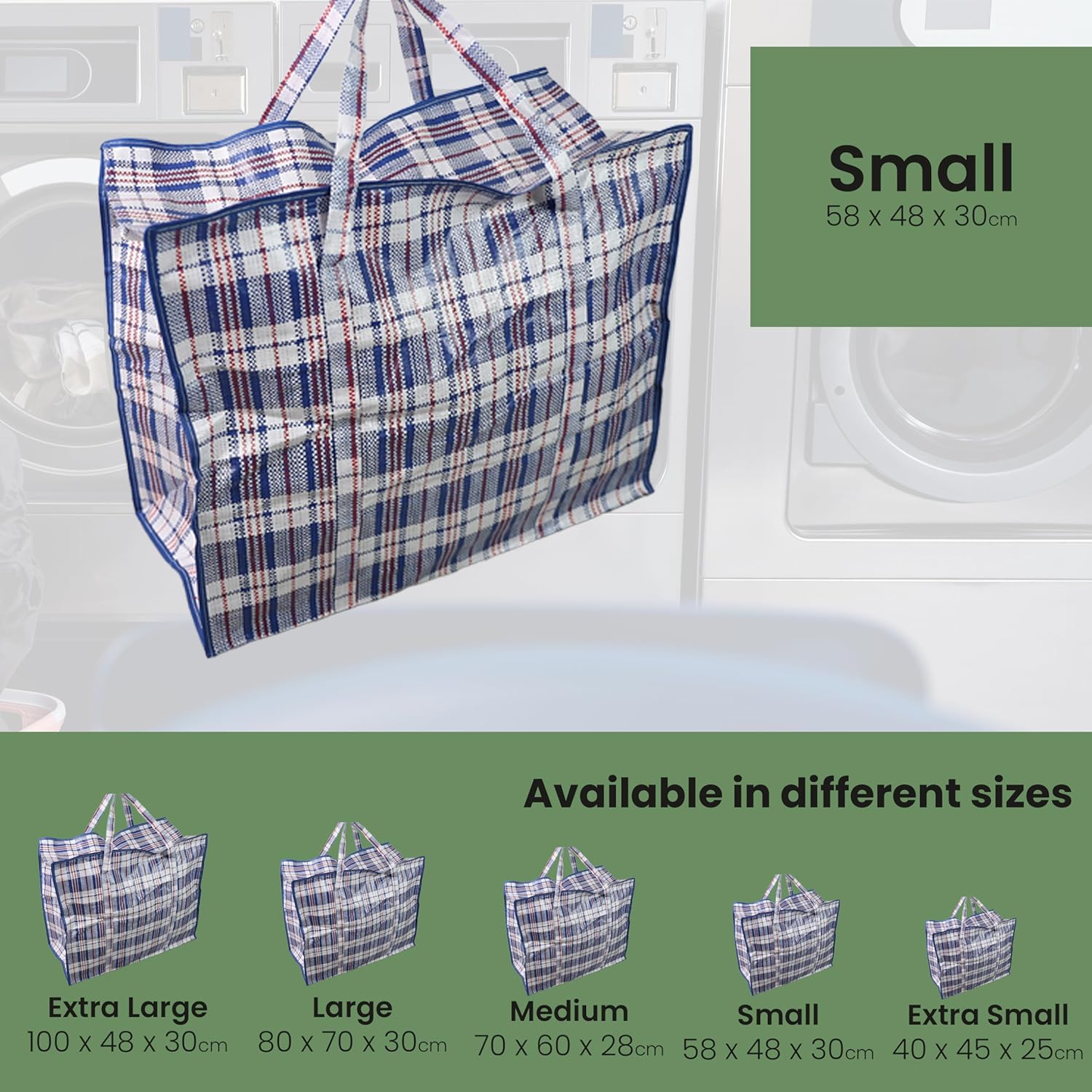 DIVCHI 5 Pack Laundry Bags With Strong Handle & Dual Zip Checkered Reusable Multipurpose Boxes | Shopping Totes | Storage Bag | Moving Bags | Clothes Box (Small)-4