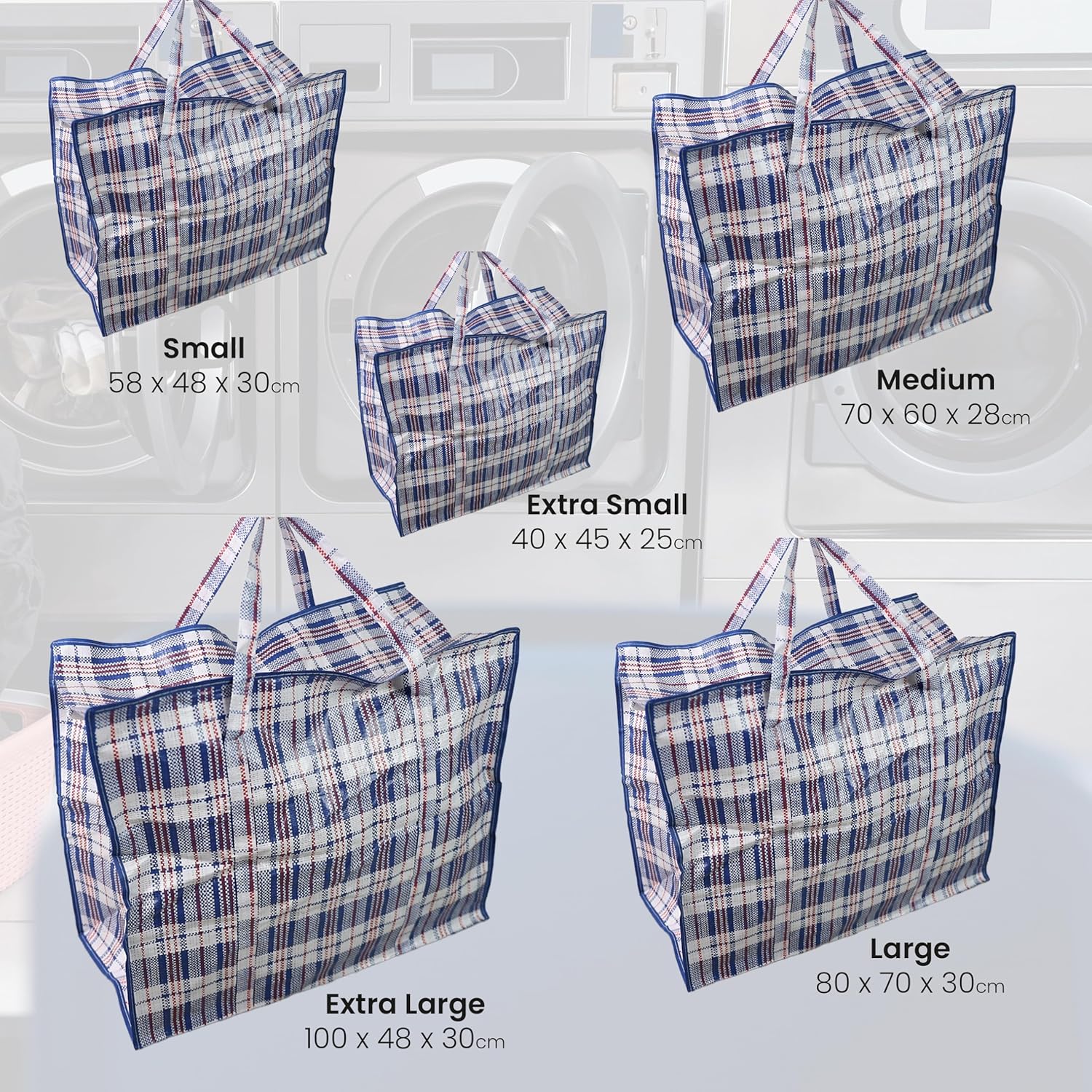 DIVCHI 5 Pack Laundry Bags With Strong Handle & Dual Zip Checkered Reusable Multipurpose Boxes | Shopping Totes | Storage Bag | Moving Bags | Clothes Box (Small)-5