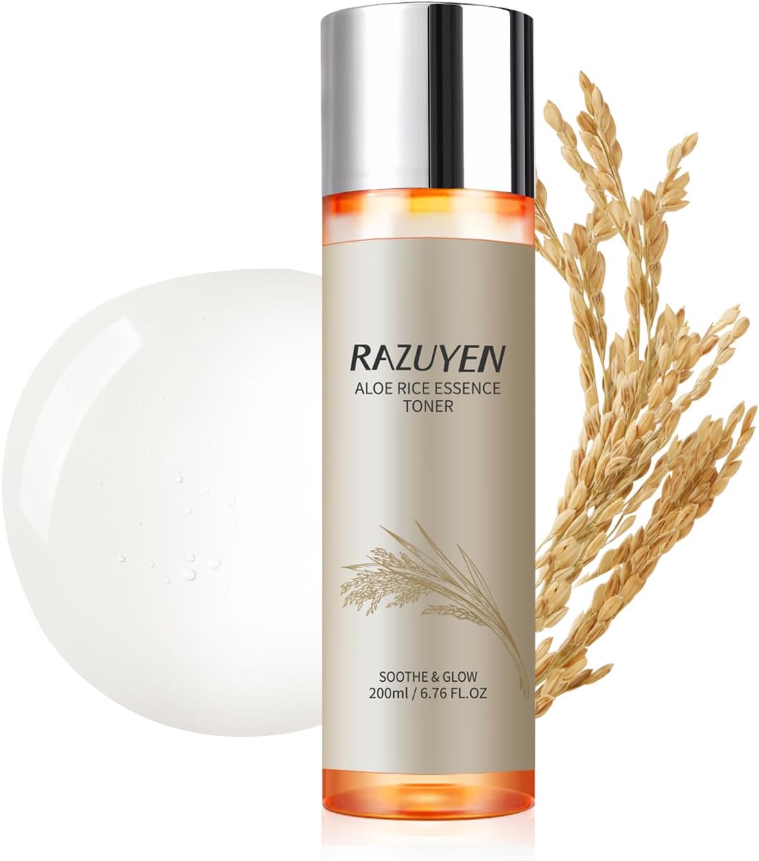 RAZUYEN Rice Toner 200ml, Milky Toner with Aloe Leaf Water, Niacinamide and Centella Asiatica, Glowing, Soothing and Hydrating Toner for Dry and Sensitive Skin, Alcohol Free, Fragrance Free, Vegan-0