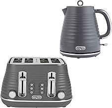 Salter Ripple Kettle & Toaster Set – 1.7L Capacity, Electric Cordless, Removable Filter, Auto-Shut Off, 4 Extra Thick Toasting Slots, Removable Crumb Tray, 6 Browning Levels, Self-Centring, COMBO-9412