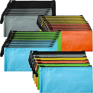 LOSYHU 36PCS Zipper Pencil Pouches A6 Zipper Document Bag Plastic Zip Wallets Folders Zipper File Bags Waterproof Mesh Zipper Pouch for School Office Supplies, Cosmetics and Travel Supplies(6 Colours)