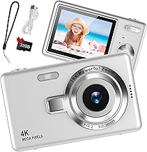 Digital Camera 1080P FHD Compact Camera 44MP Camera with 2.4" LCD Screen,16X Digital Zoom Simple Vlogging Camera Portable Digital Camera with 32gb SD Card for Kids Teen Students Beginner (Silver)