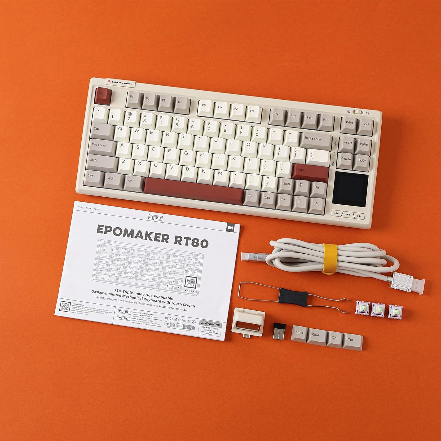 EPOMAKER RT80 Wireless Gaming Keyboard, Tri-mode 75% Mechanical Keyboard, Hot-swap Creamy Custom Keyboard, with Touch Screen, Mini Display, NKRO for Office (Retro White, Flamingo Linear Switch)-8