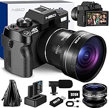 NBD 4K Digital Cameras for Photography - 48MP/60FPS Video Camera for Vlogging, WiFi & App Control, YouTube Vlogging Camera with 32GB TF Card. Wide-Angle & Macro Lens Included (Black) (Black)