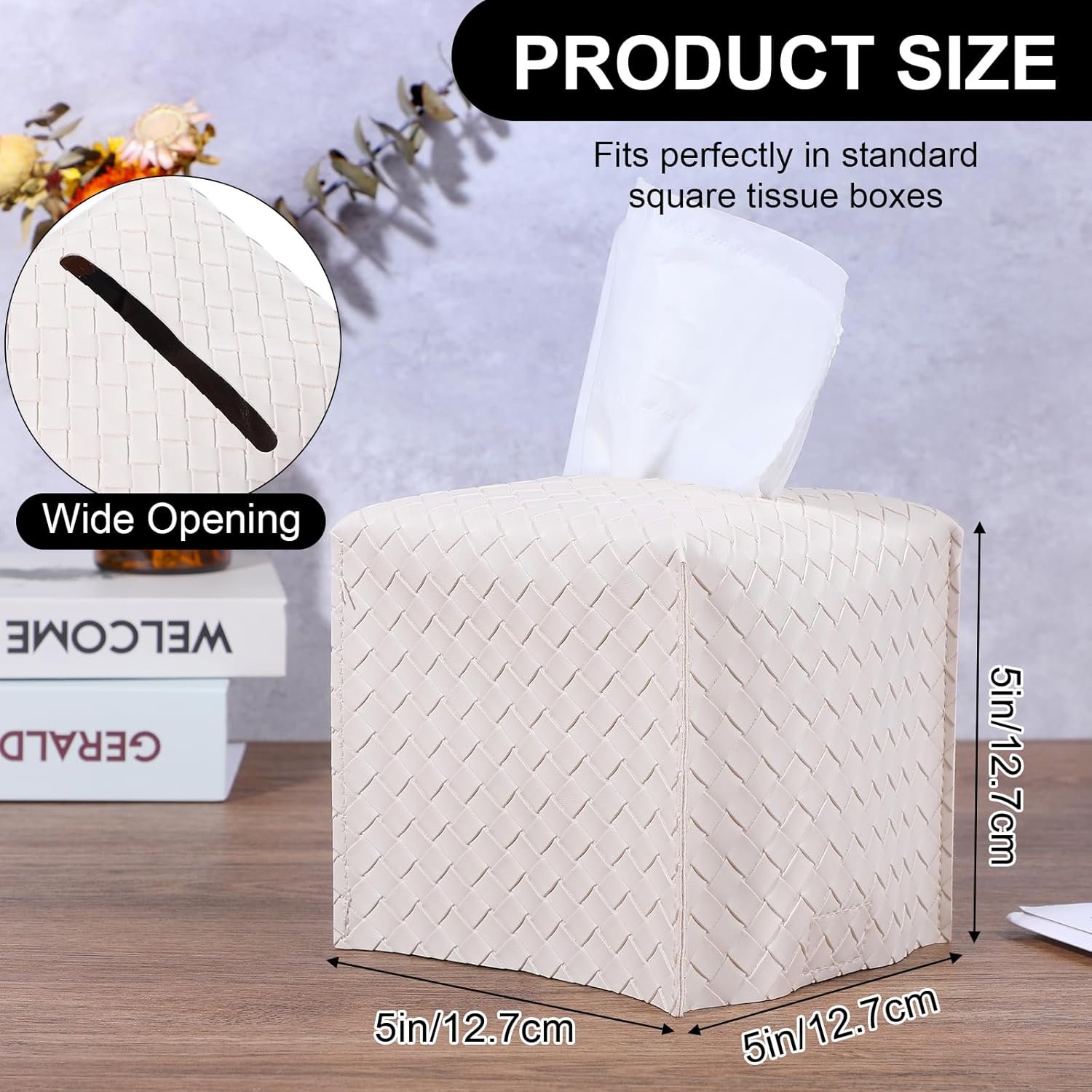 2 Packs Tissue Box Cover, PU Leather Tissue Box Holder Modern Square Tissue Box Covers Square Tissue Box Cover Facial Tissue Cube Paper Organizer for Bathroom, Living Room, Bedroom(Black/Beige)-1