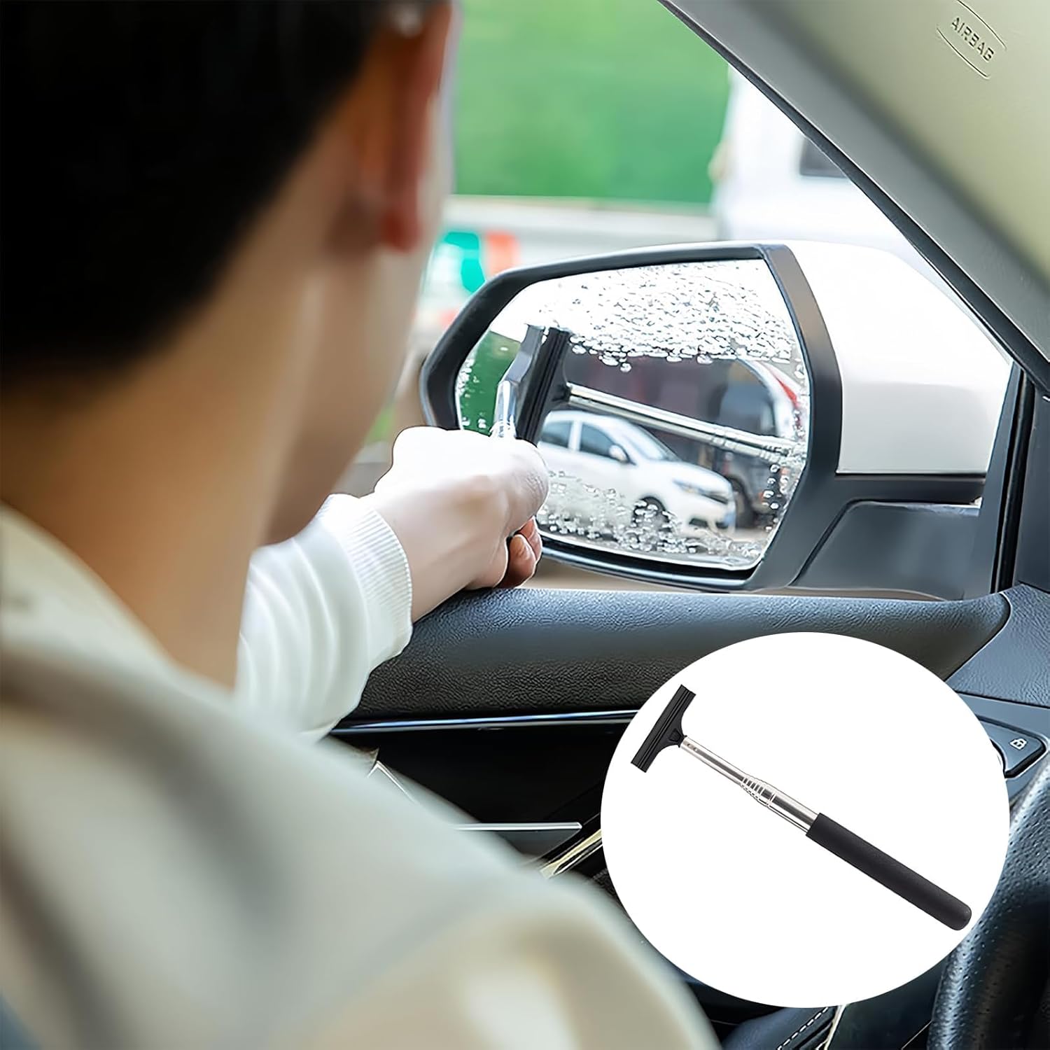 Car Rearview Mirror Wiper, Car Squeegee Water Blade, Small Window Squeegee, Car Window Squeegee, Window Wiper, Portable Vehicle Interior Exterior Accessories for Rainy Foggy Weather-5