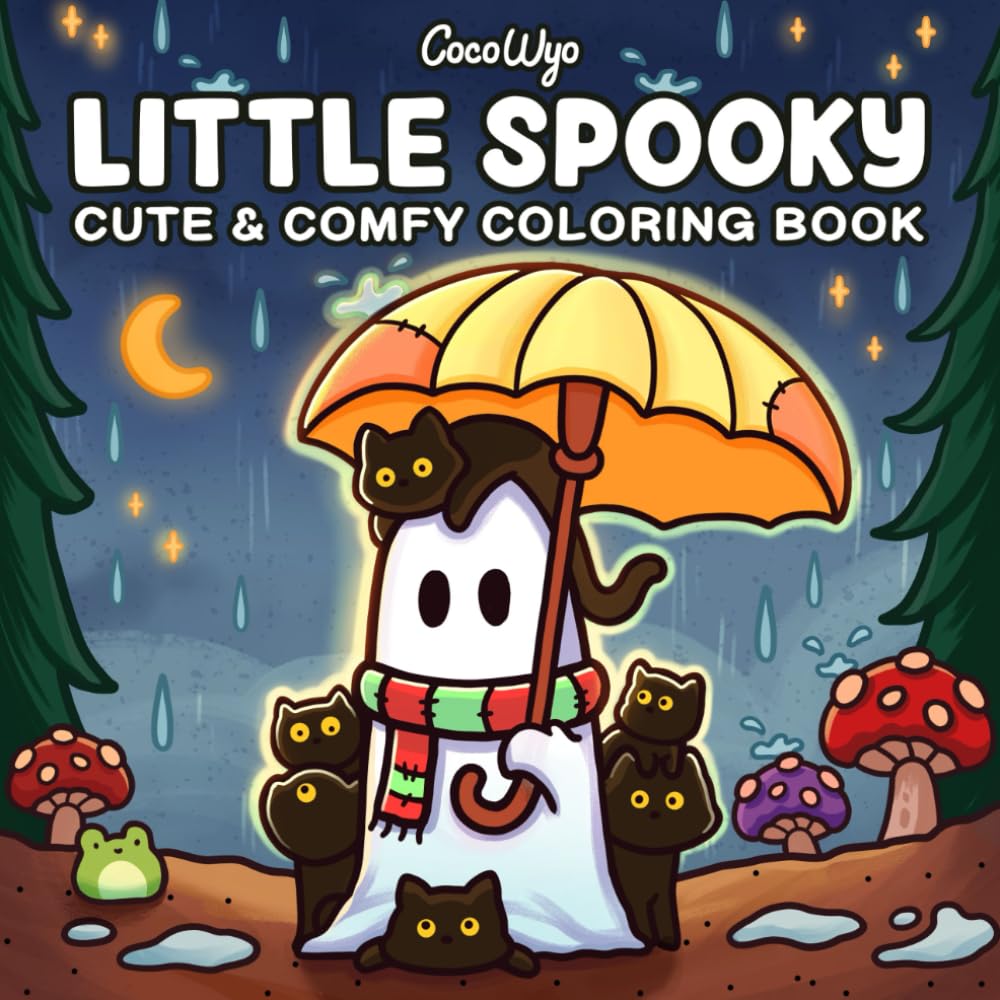 Little Spooky: Coloring Book for Adults and Teens Featuring Cute Creepy Creatures in Cozy Hygge Moments for Relaxation (Cozy Spaces Coloring)-0