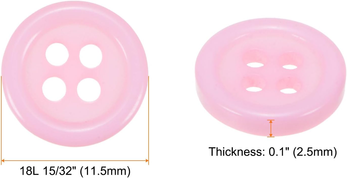 sourcing map 10pcs 18L Sewing Buttons 15/32"(11.5mm) Resin Round Flat 4-Hole Craft Buttons for Sewing Clothing and DIY, Pink-1