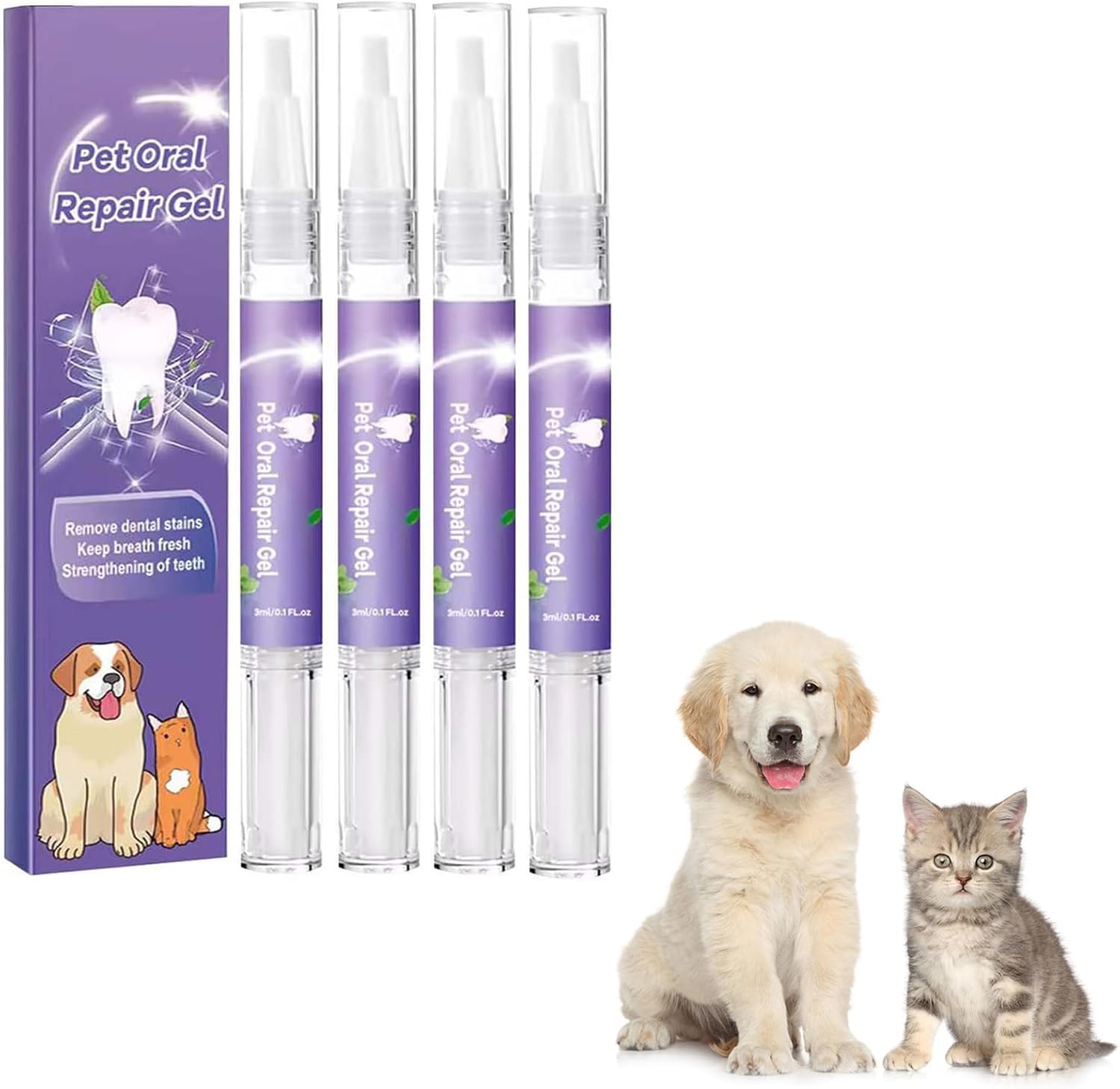 DEJIN Pet Oral Repair Gel - Advanced Dog Teeth Cleaning Pen Set with Whitening & Tartar Control, Effectively Eliminate Bad Breath, Easy No-Brushing Oral Care Solution - 4 Pcs-0