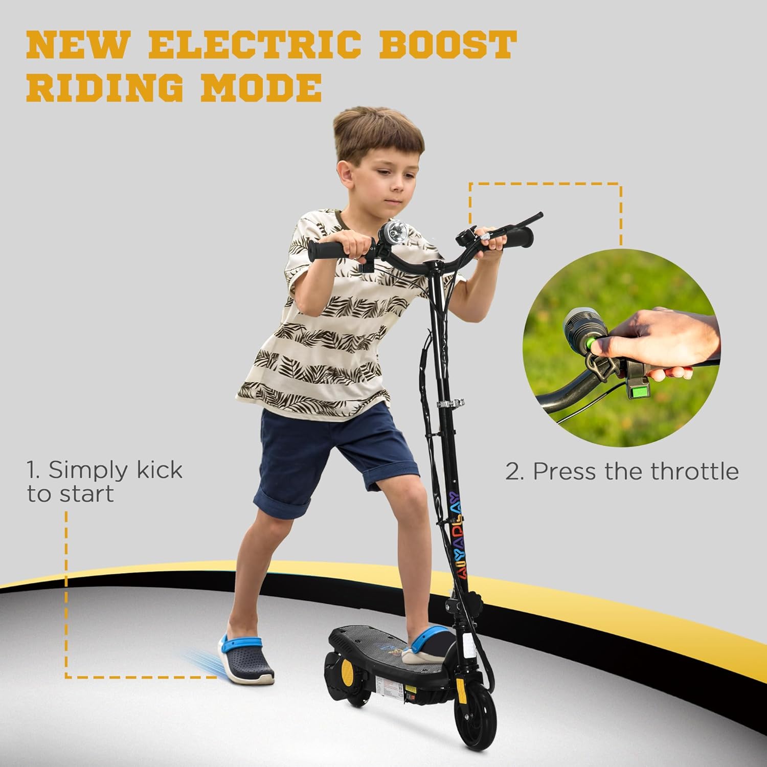 HOMCOM 120W E-Scooter Folding Electric Scooter with 12km/h Maximum Speed, Three Mode LED Headlight, Adjustable Height, Warning Bell, for Ages 7-14 Years-7