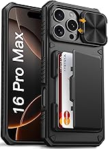 Vihibii for iPhone 16 Pro Max Case with Card Holder (4 Cards) [RFID Blocking] & Slide Camera Cover, Military Grade Drop Protection, Rugged Hard Back & Silicone Edge Wallet Phone Case, 6.9" 2024, Black