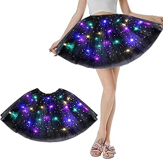 wimony Tutu Skirts for Women,Black Tutu Skirt,LED Light up Tutu Skirts for Adult Teen,Sequins Stars Elastic Skirt Suitable for Ballet Dance Parties,Halloween,Carnival,Costume Party