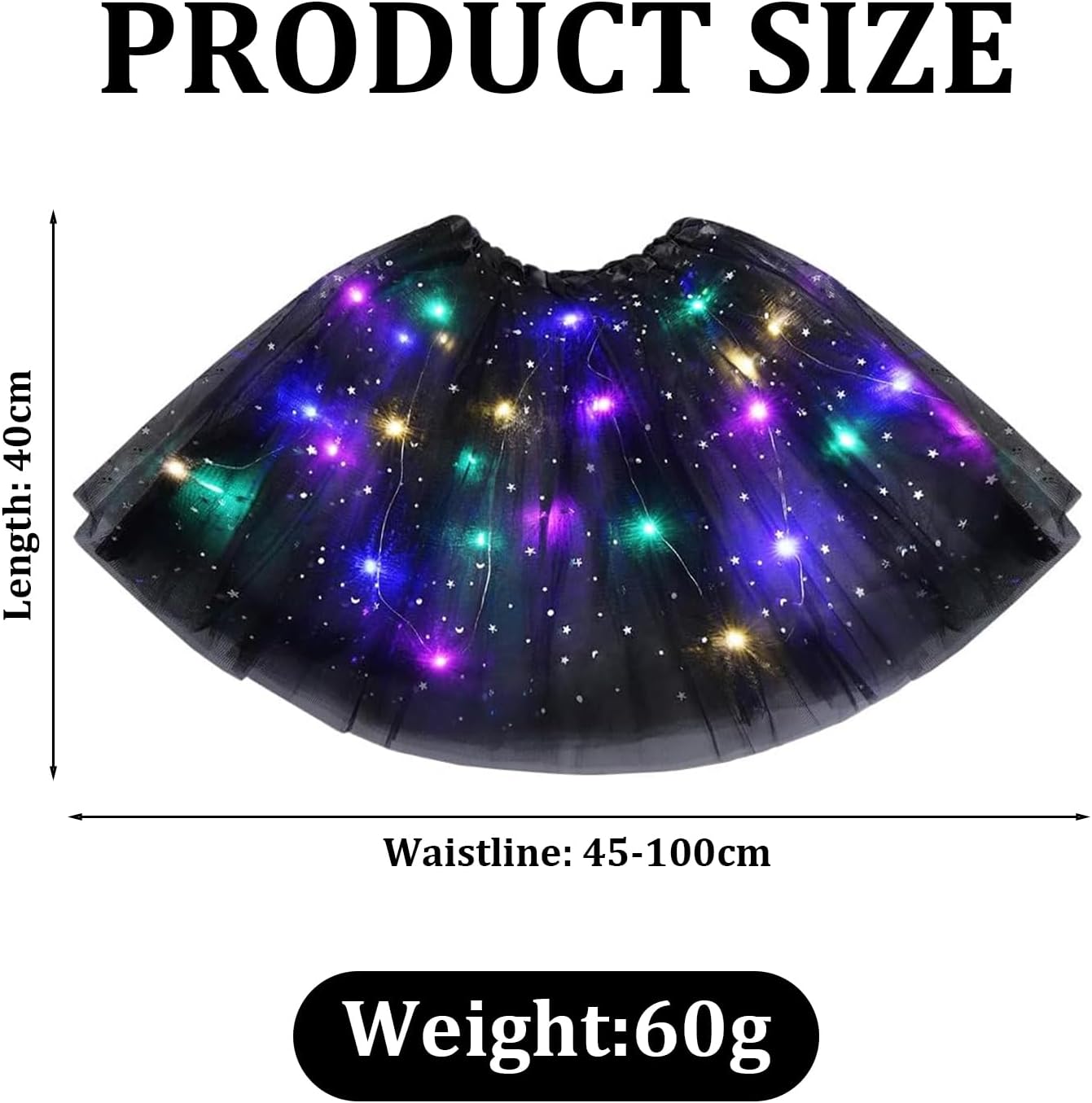 wimony Tutu Skirts for Women,Black Tutu Skirt,LED Light up Tutu Skirts for Adult Teen,Sequins Stars Elastic Skirt Suitable for Ballet Dance Parties,Halloween,Carnival,Costume Party-2