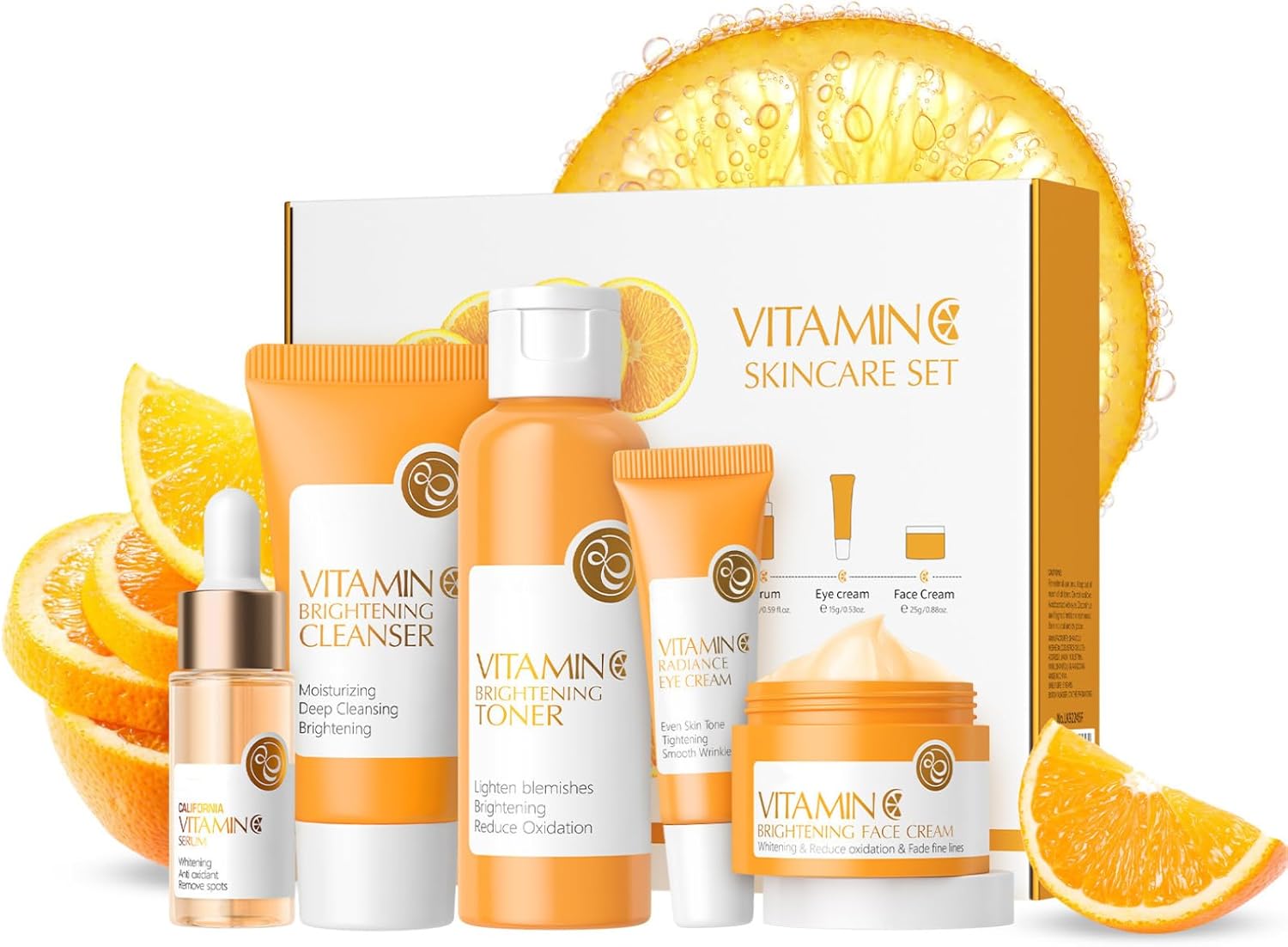 Vitamin C Skincare Set, Gifts For Vitamin C Serum for Face Skin Care Sets & Kits, Face Cream Facial Care Kit for Radiant Skin, Anti Aging Gift Set for Women Teenage Girls 5pcs-0