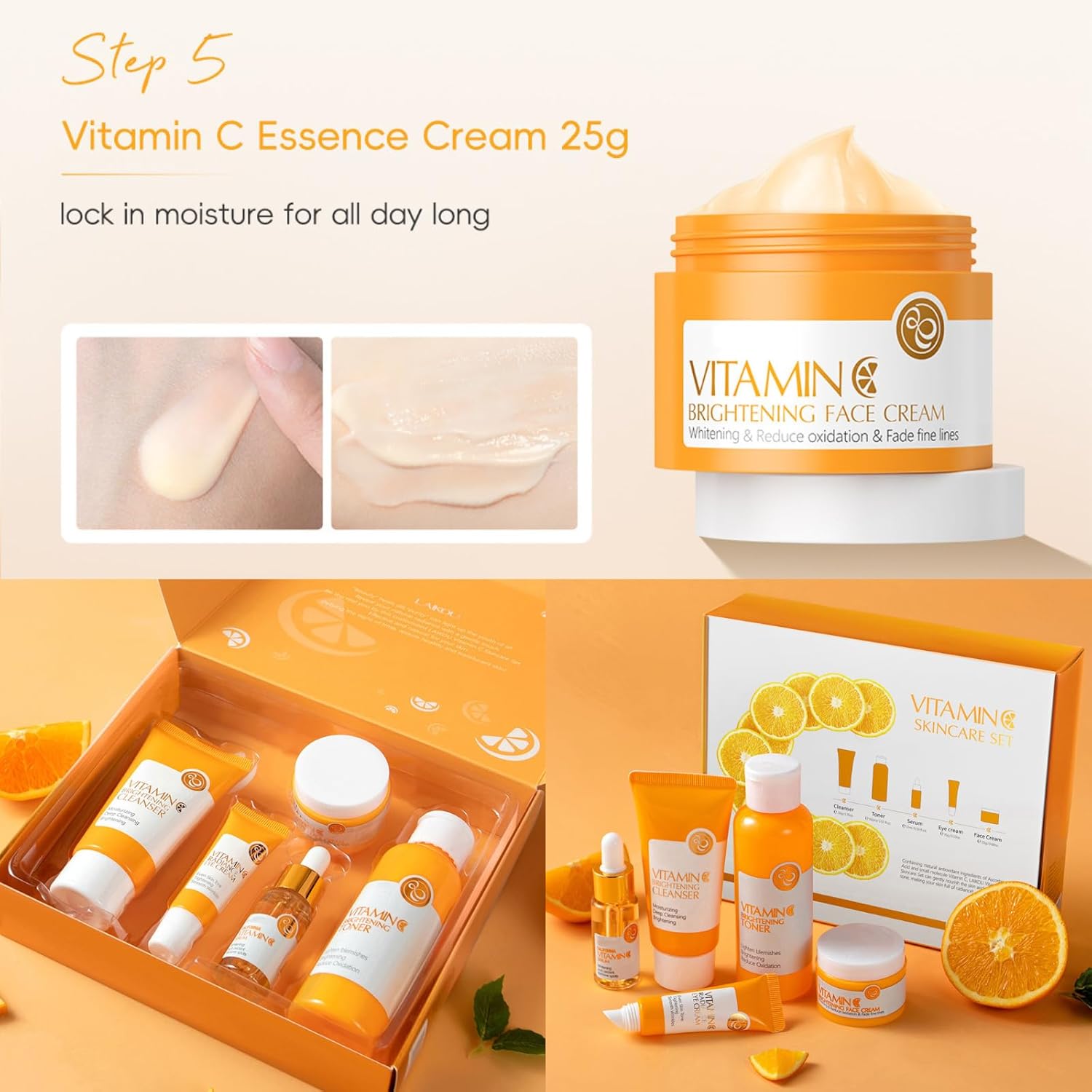 Vitamin C Skincare Set, Gifts For Vitamin C Serum for Face Skin Care Sets & Kits, Face Cream Facial Care Kit for Radiant Skin, Anti Aging Gift Set for Women Teenage Girls 5pcs-6