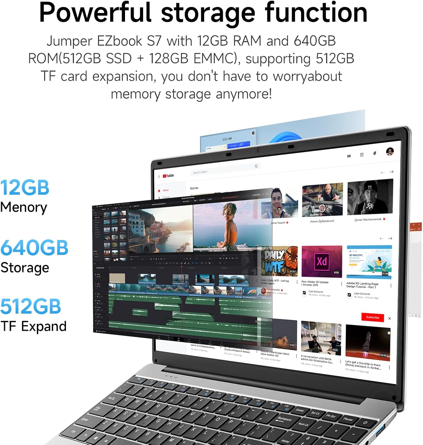 jumper Laptop, 15.6 inch Full HD Display Laptops, 12GB RAM 640GB (512G SSD+128G eMMc), 5305U Processor, 5000mAh Battery, Office 365 1-Year Subscription, Mini HDMI,WiFi 5G, Keyboard Film UK.-1