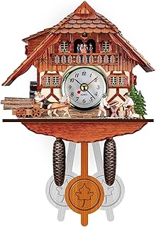 Yagosodee Wooden Cuckoo Clock with Pendulum Wall Alarm Clock, Antique Clock Decoration for Living Room Bedroom Cafe Restaurant Hotel(14.8x21.6x5.5cm), Wood Retro Pendulum Clock