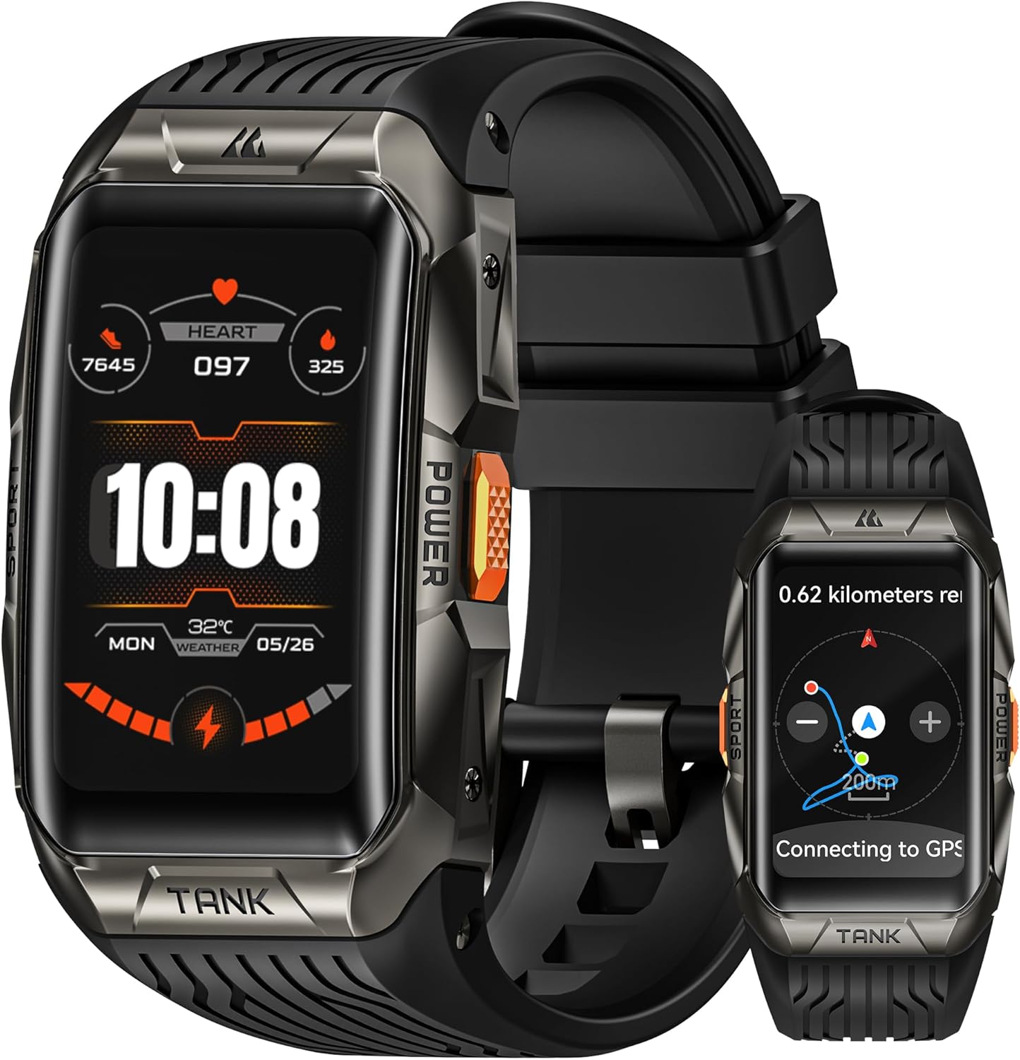 KOSPET TANK X2U Smart Watch with GPS, 50M Waterproof, Stainless Steel Body, 3D Curved Corning Gorilla Glass, Large Capacity Battery, Bluetooth Calling, 1.64" AMOLED Display. Pressure&Altitude&Compass-0