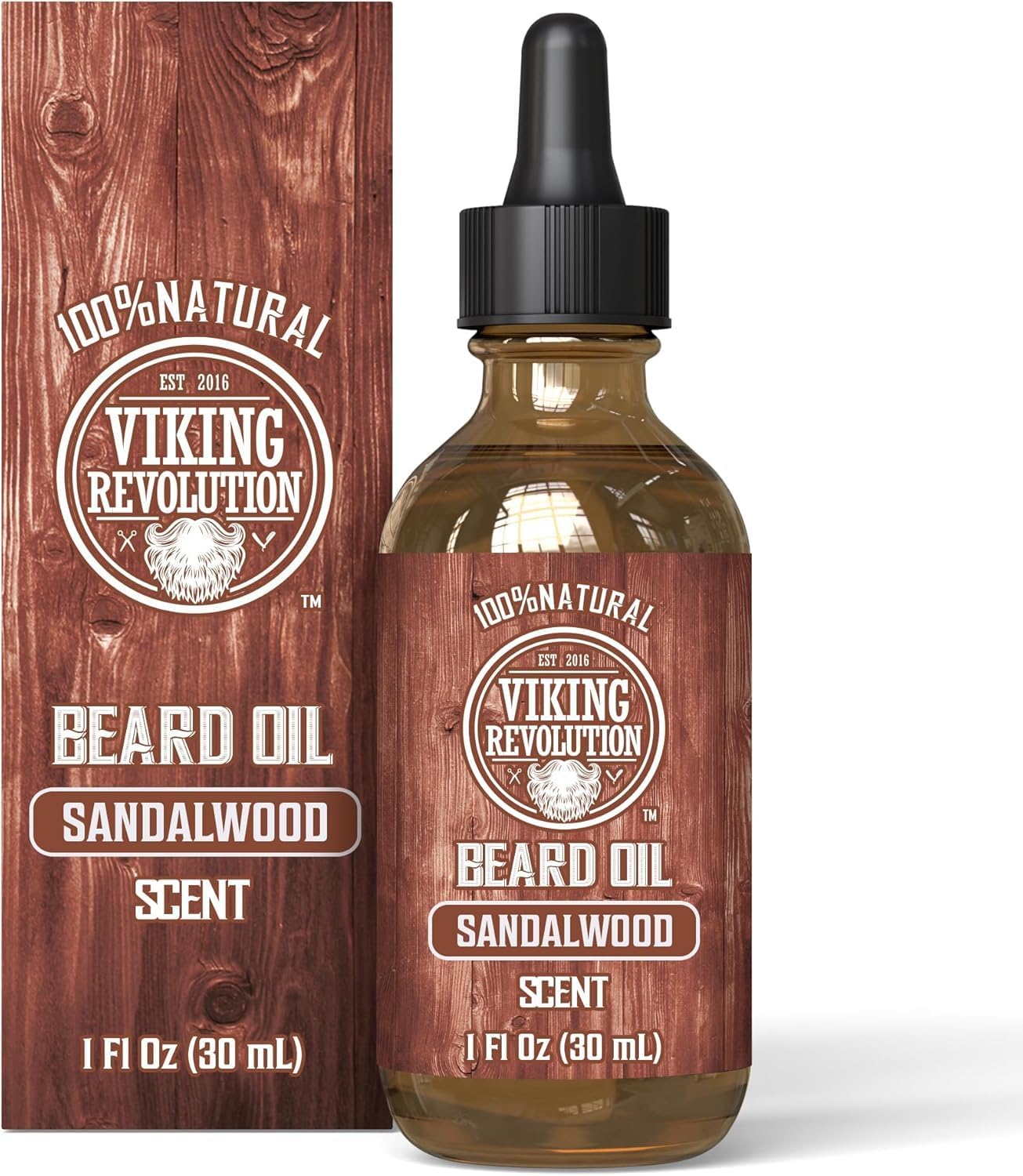 Viking Revolution - Beard Oil - All Natural Variety Beard Oil For Men With Argan & Jojoba Oils - Softens, Smooths & Strengthens - Gifts For Men - Sandalwood - 30 ml-0