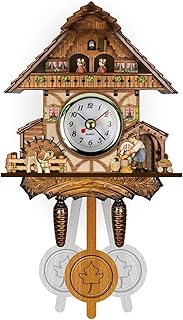 Yagosodee Wooden Cuckoo Clock with Pendulum Wall Alarm Clock, Antique Clock Decoration for Living Room Bedroom Cafe Restaurant Hotel(12.8x22.4x5.5cm), Wood Retro Pendulum Clock