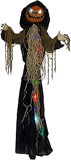 HOMCOM 198cm 78" Straw Pumpkin Halloween Decoration, Halloween Prop with Light Up Eyes, for Haunted House Indoor Outdoor Decor