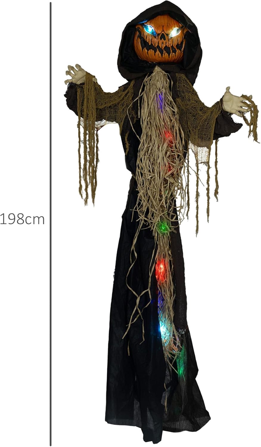 HOMCOM 198cm 78" Straw Pumpkin Halloween Decoration, Halloween Prop with Light Up Eyes, for Haunted House Indoor Outdoor Decor-4