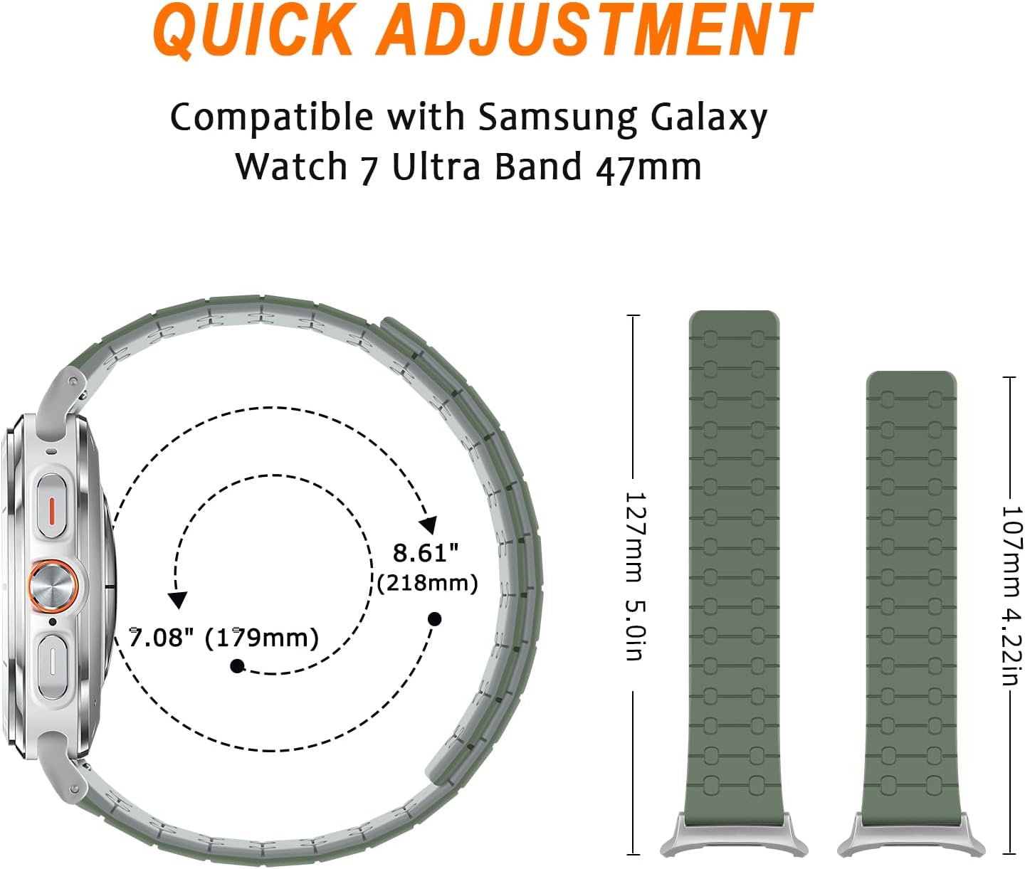 ZZDZZ Magnetic Straps Compatible with Samsung Galaxy Watch 7 Ultra Straps 47mm, Silicone Adjustable Sport Strap for Galaxy Watch Ultra 2024 Women Men, Morandi Green/Gray-5