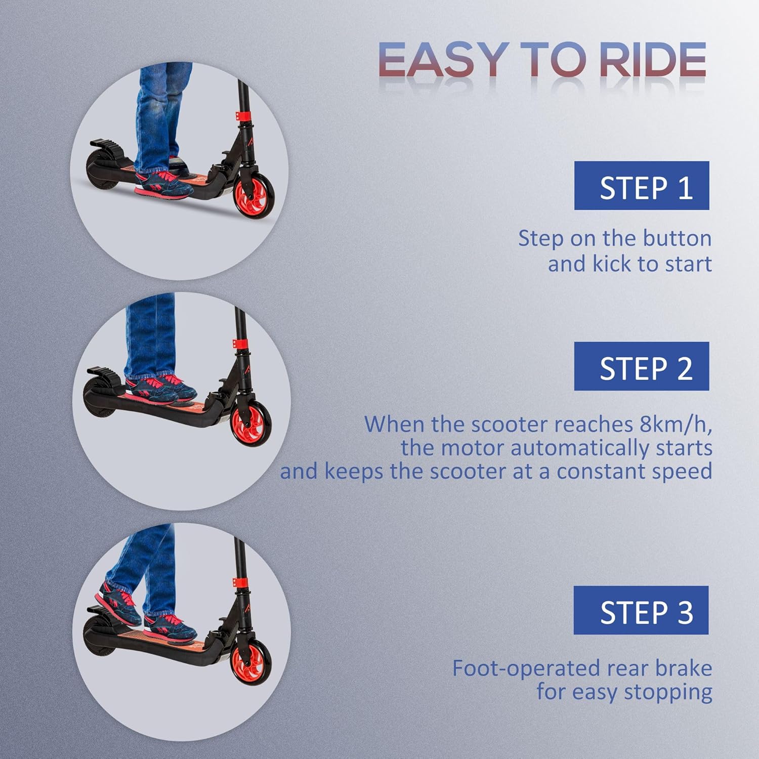 HOMCOM Folding Electric Scooter Adult E Scooter, 120W, with Rear Wheel Brake, 8km/h Maximum Speed, for Ages 6+ Years Old-3