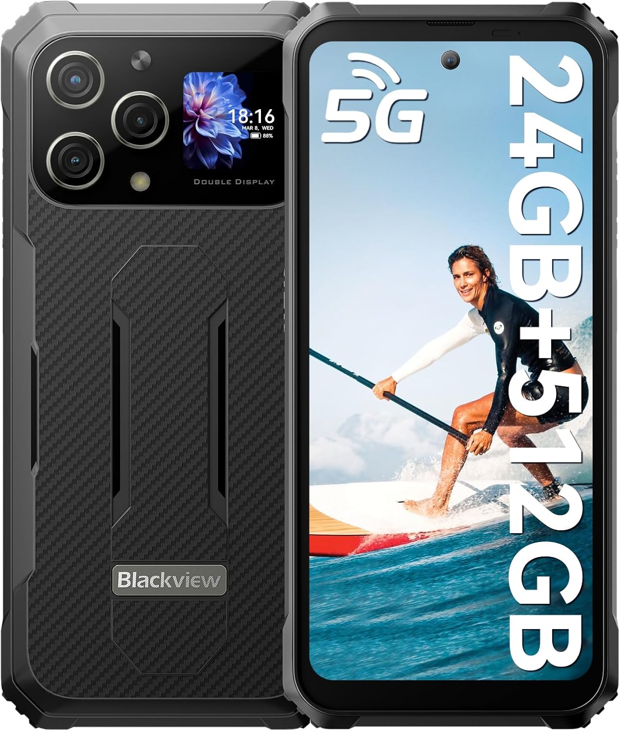 Blackview BL8000 5G Rugged Smartphone 2024, 24GB+512GB/2TB, 6.78" 2.4K 120Hz Rugged Phones,50MP+16MP Camera,Android 13 + Doke OS 4.0,8800mAh +1.32" Back Display/Dual 5G SIM/WiFi 6/NFC/OTG/Airbuds-0