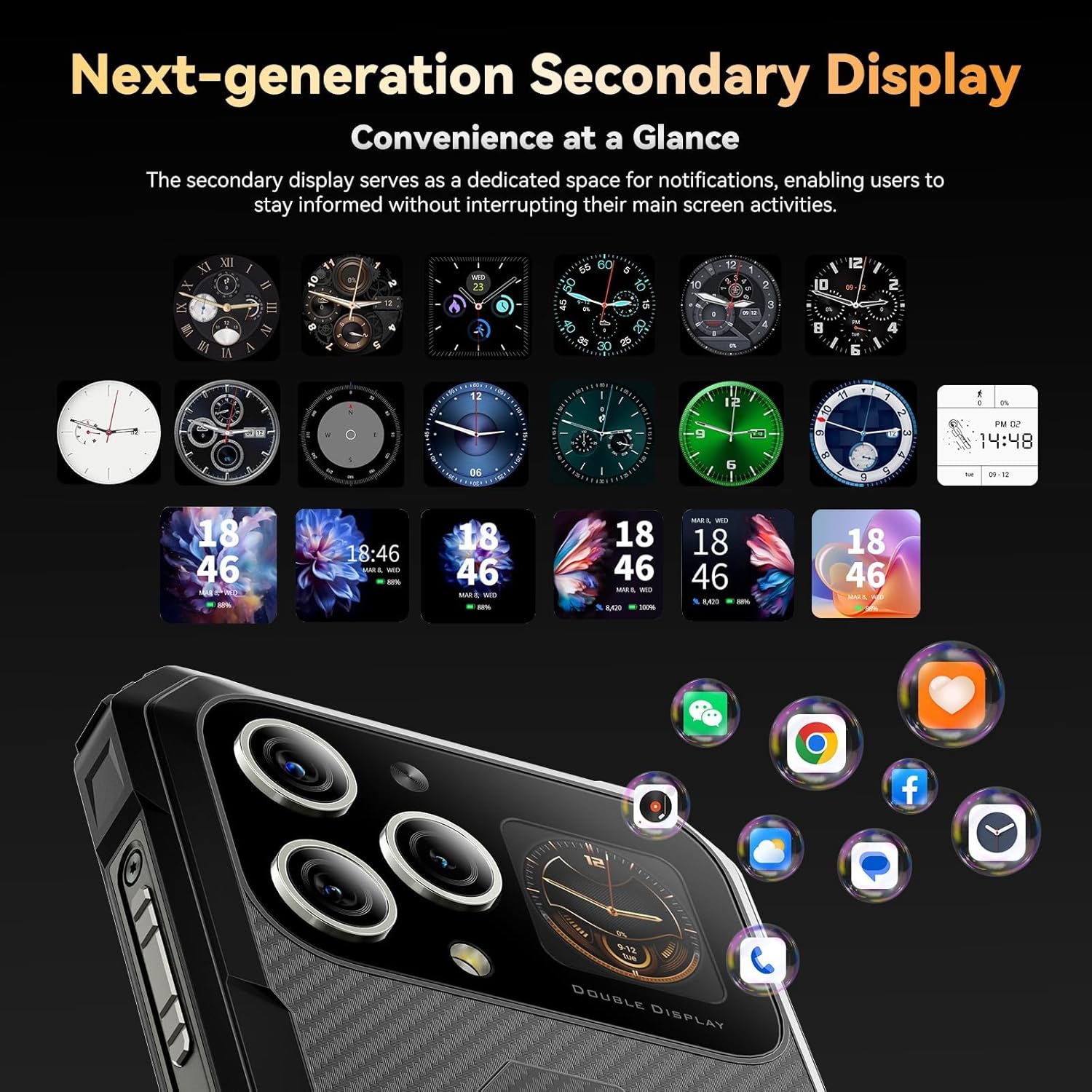 Blackview BL8000 5G Rugged Smartphone 2024, 24GB+512GB/2TB, 6.78" 2.4K 120Hz Rugged Phones,50MP+16MP Camera,Android 13 + Doke OS 4.0,8800mAh +1.32" Back Display/Dual 5G SIM/WiFi 6/NFC/OTG/Airbuds-7