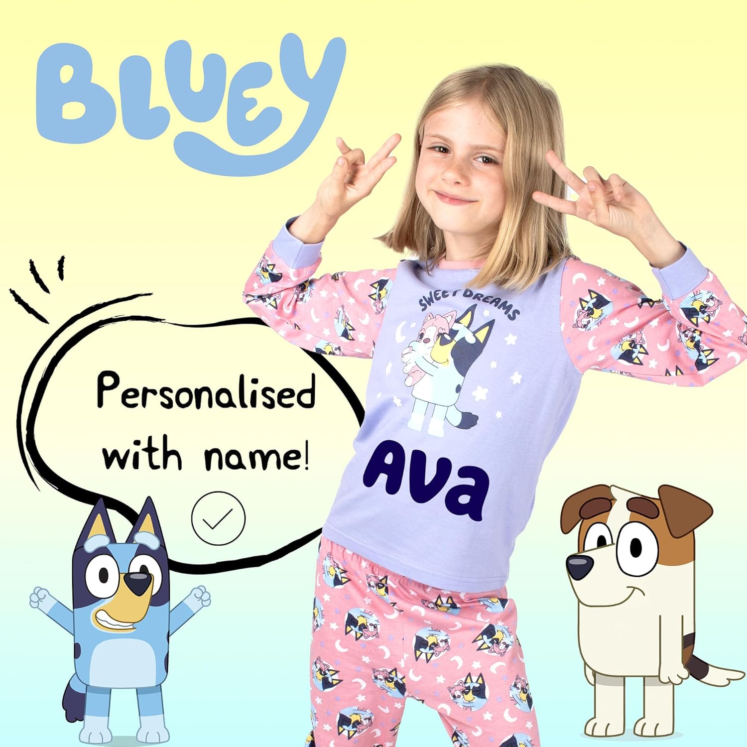 Bluey Personalised Pyjama for Kids 100% Cotton Long Sleeve Winter Pyjama Soft and Comfortable Gift for Girls PJ Set-3