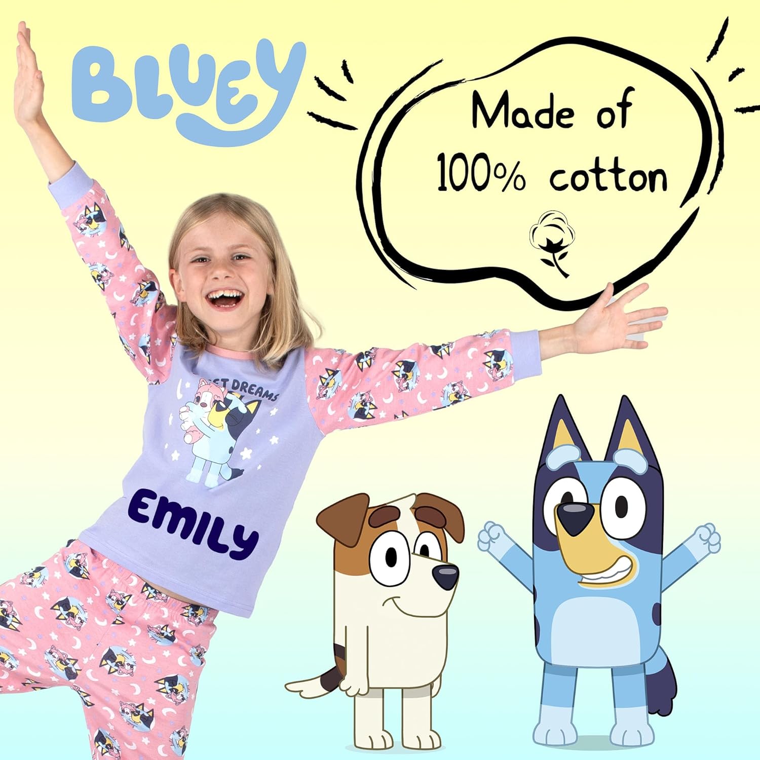 Bluey Personalised Pyjama for Kids 100% Cotton Long Sleeve Winter Pyjama Soft and Comfortable Gift for Girls PJ Set-5