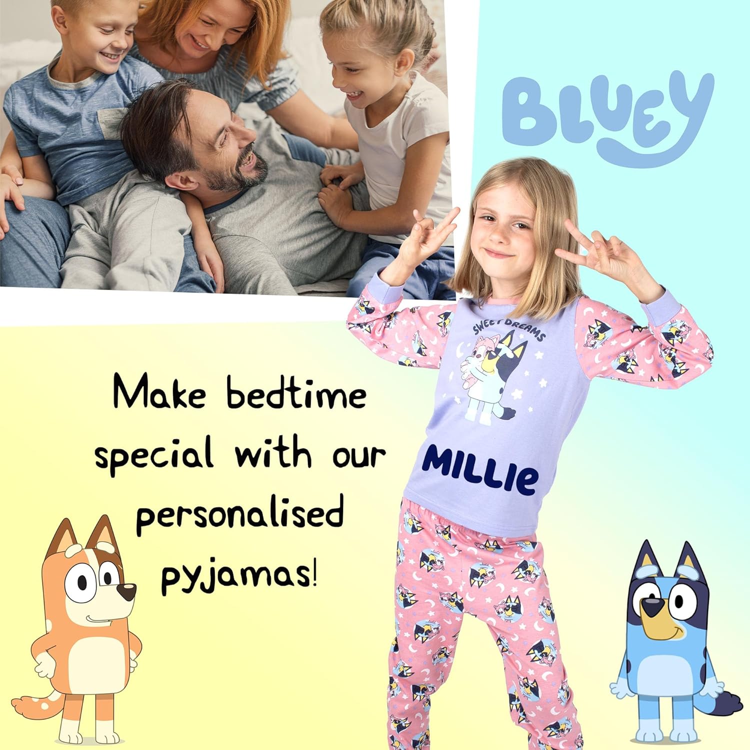 Bluey Personalised Pyjama for Kids 100% Cotton Long Sleeve Winter Pyjama Soft and Comfortable Gift for Girls PJ Set-4