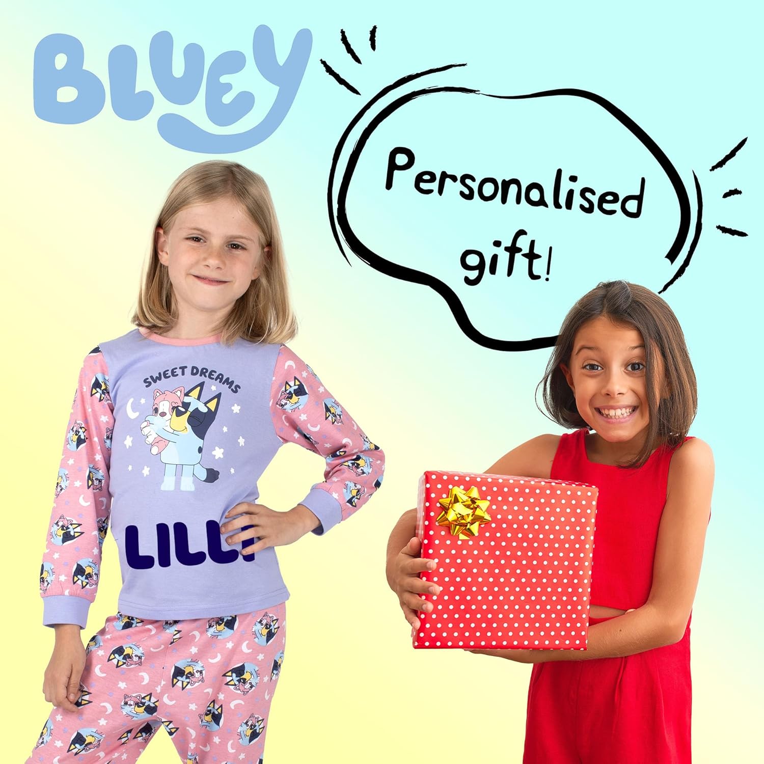 Bluey Personalised Pyjama for Kids 100% Cotton Long Sleeve Winter Pyjama Soft and Comfortable Gift for Girls PJ Set-6