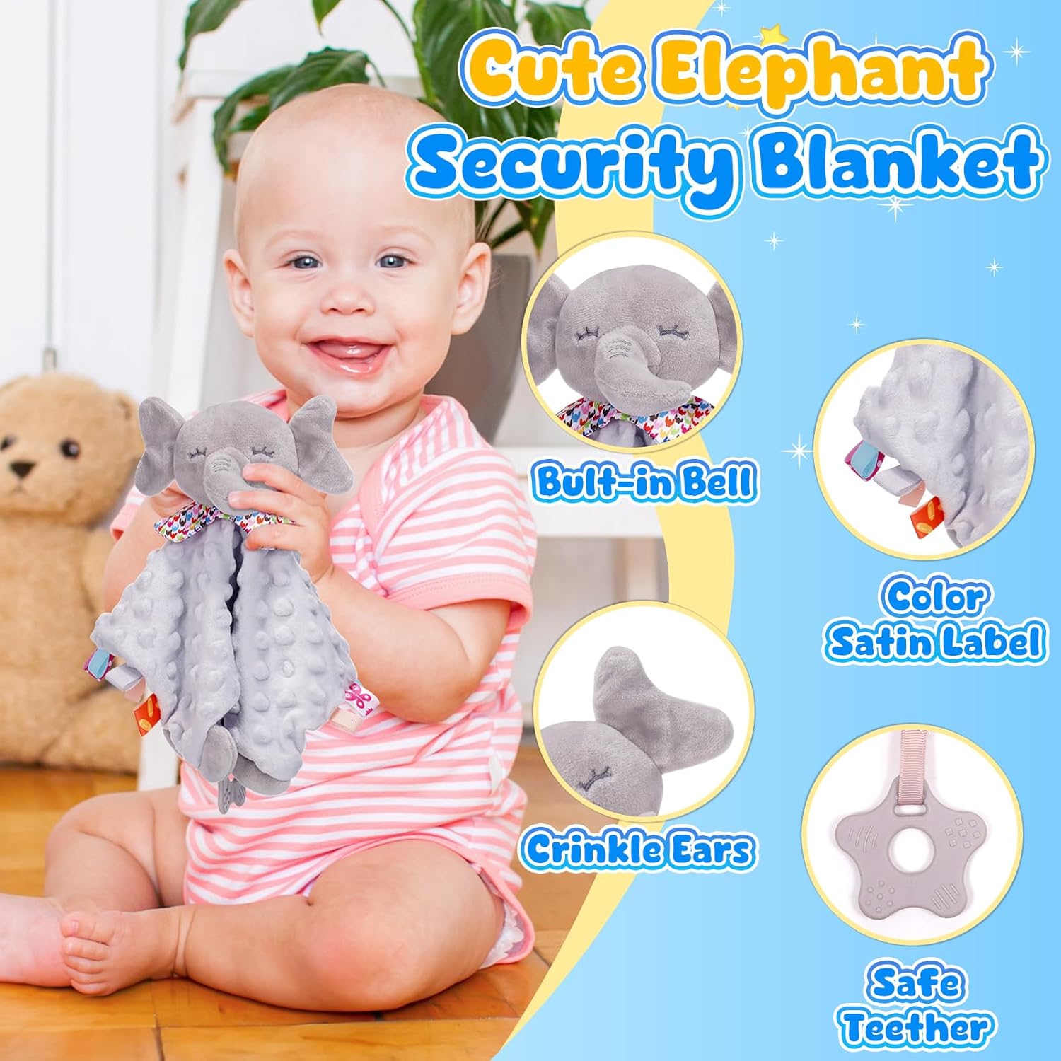 HappyKidsClub 8 Newborn Baby Boy Girl Shower Gifts Set, Baby Essentials for Newborn Include Baby Comforter Baby Hand and Footprint Kit Baby Bibs Baby Wrist Rattles Socks New Mum to be Pregnancy Gifts-3