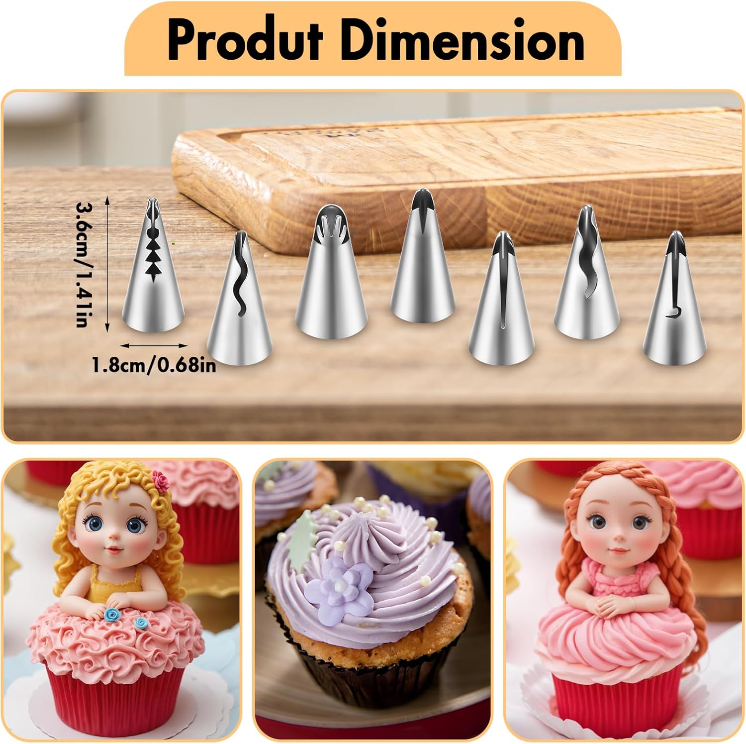 Thinp 7 Pcs Piping Tips,Pleated Skirt Piping Nozzles Set Stainless Steel Ruffle Piping Tips Cake Piping Tips Ruffle Decorating Tube Set Ruffle Tips for Cake Decorating Pastry Fondant-1