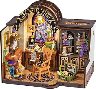 ROBOTIME The Magic Study DIY Miniature House Kit with LED and Furniture, Wooden Dollhouse Model Building Kit Gift for Children and Adults