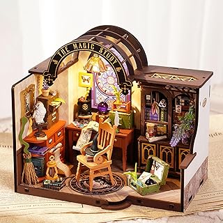 Rolife Model Kits Dollhouse The Magic Study DIY Miniature House Kit with LED Lights and Furniture Collectible Arts and Crafts for Adults Home Decoration Birthday Gift