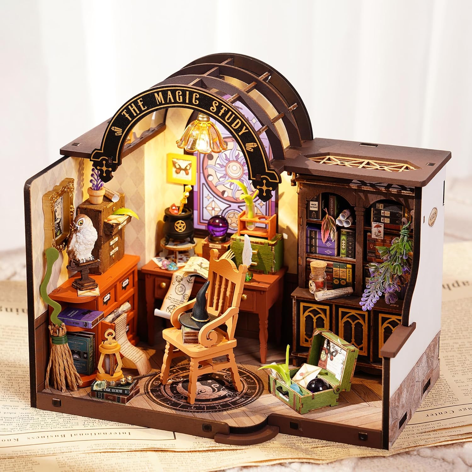 Rolife Model Kits Dollhouse The Magic Study DIY Miniature House Kit with LED Lights and Furniture Collectible Arts and Crafts for Adults Home Decoration Birthday Gift-0