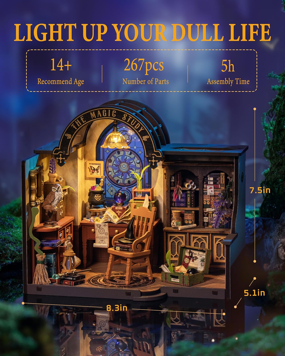 Rolife Model Kits Dollhouse The Magic Study DIY Miniature House Kit with LED Lights and Furniture Collectible Arts and Crafts for Adults Home Decoration Birthday Gift-2