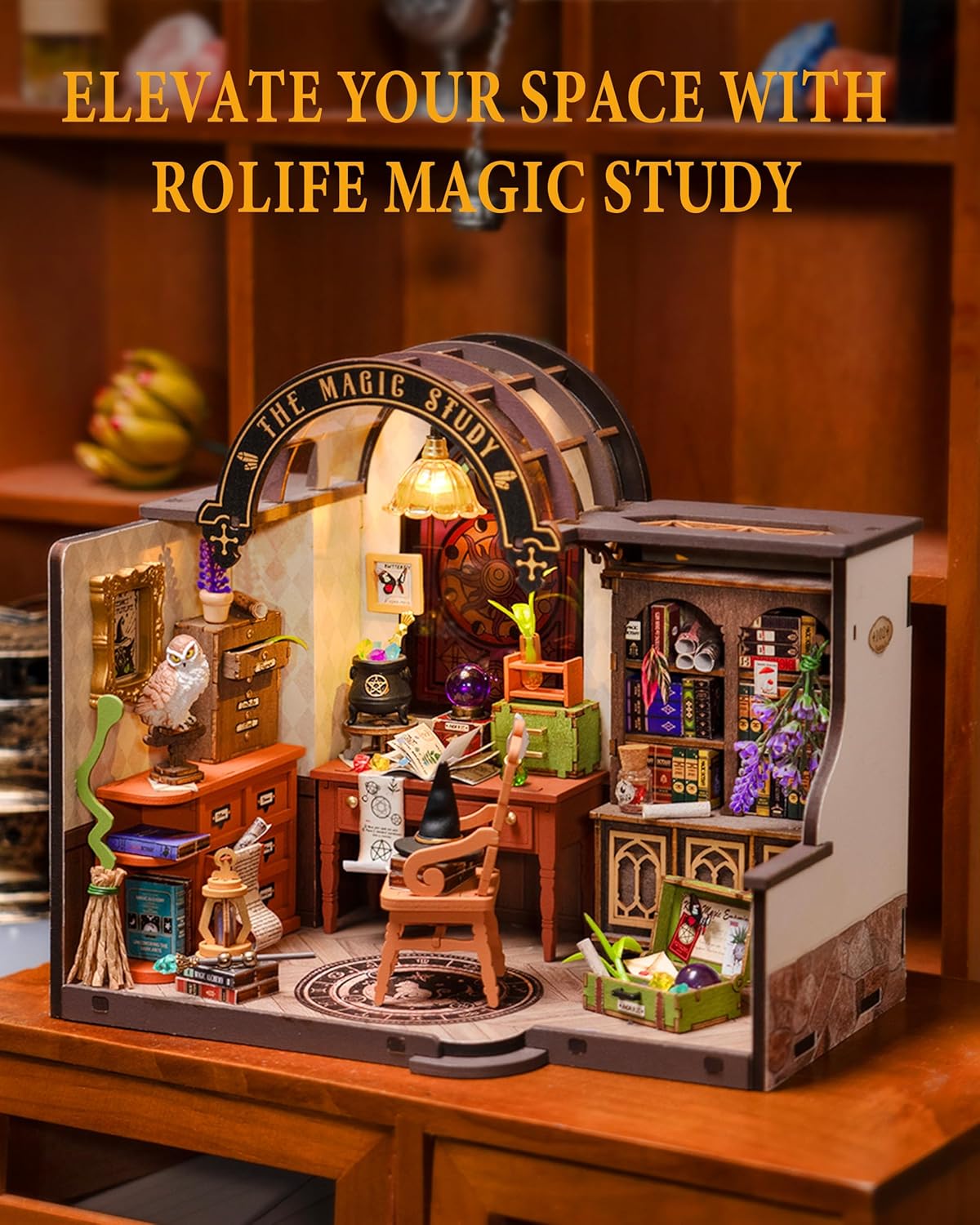 Rolife Model Kits Dollhouse The Magic Study DIY Miniature House Kit with LED Lights and Furniture Collectible Arts and Crafts for Adults Home Decoration Birthday Gift-4