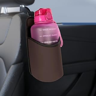 Linkidea Extra Large Car Seat Side Water Bottle Holder Compatible with Yeti Rambler Bottle 64oz, Hydro Flask 64oz, EYQ 64oz/128oz, Auto Seat Large Car Cup Hanging Bag with Mesh Pocket, Brown