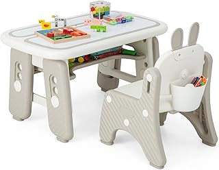 Maxmass Toddlers Table and Chair Set, Height Adjustable Kids Art Table with Flip-Top Tabletop, Erasable Magnetic Drawing Board & Storage Box/Shelf, Children Activity Table for Nursery Playroom