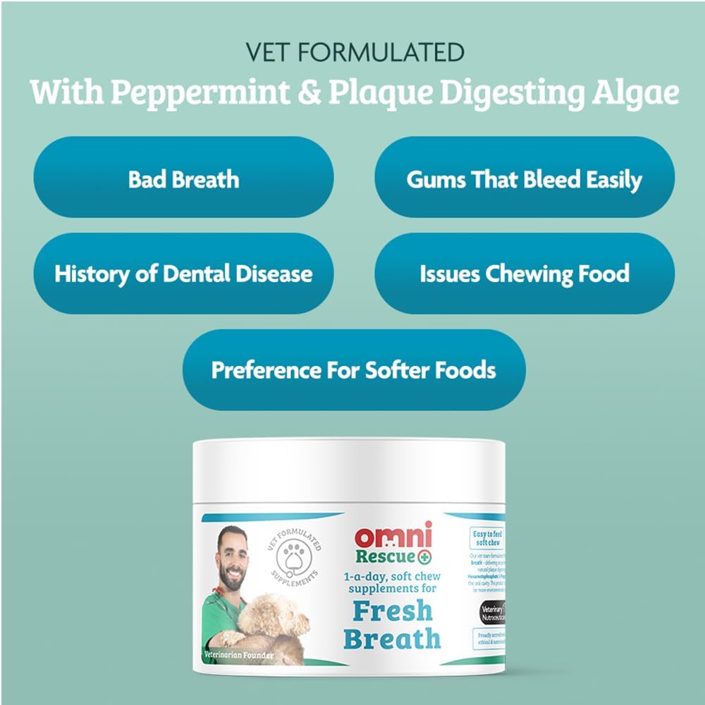 OMNI Dog Breath Freshener Supplement - One-a-Day Peppermint Dog Chew Supplements for Dogs with Natural Dog Plaque Remover, Dog Dental Care aiding Fresh Breath for Dogs, 30 Servings, Small Dog 0-15 Kg-1