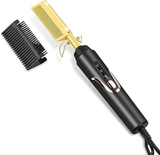 Flintronic Electric Hot Comb, Hot Comb Hair Straightener, Anti-Scald Straightening Comb with Teeth, Hair Straightening Curly Quick Heated Comb for Wigs, Afro Hair & Beard, Temperatures Adjustable