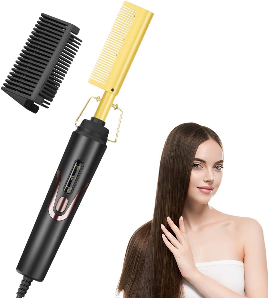 Flintronic Electric Hot Comb, Hot Comb Hair Straightener, Anti-Scald Straightening Comb with Teeth, Hair Straightening Curly Quick Heated Comb for Wigs, Afro Hair & Beard, Temperatures Adjustable-8